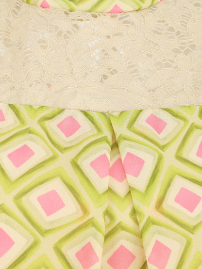 Top sans manches à épaules en dentelle imprimé graphique - Vert - 3