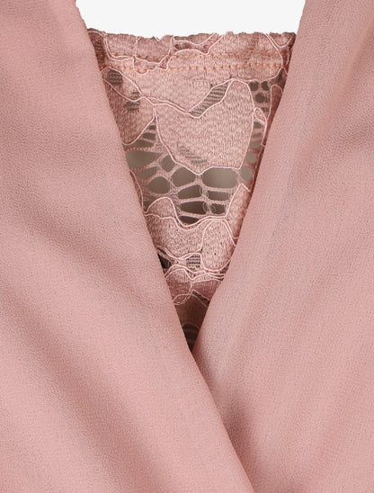Robe mi-longue évasée sans manches col cache-coeur - Rose - 3