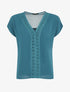 Top uni en voile et broderies - Bleu canard - 5