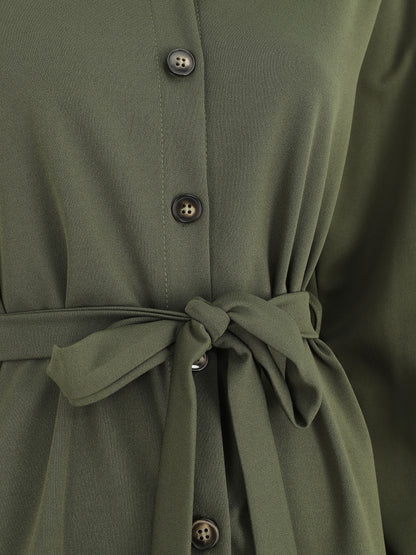 Chemise unie ceinturée oversize - Kaki - 3