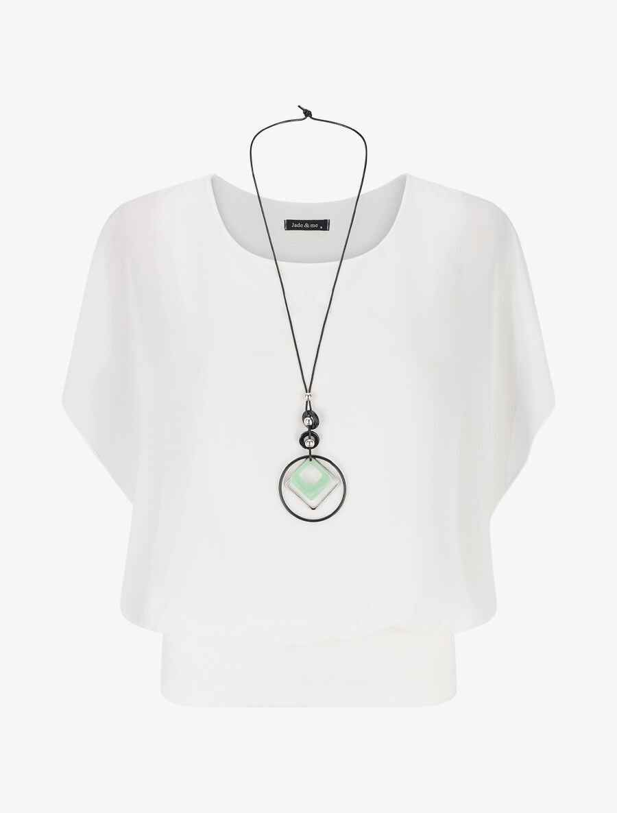 Blouse unie en voile à manches volantées - Blanc - 1