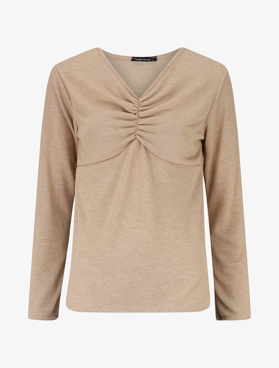 Pull fin à buste froncé - Camel - 1