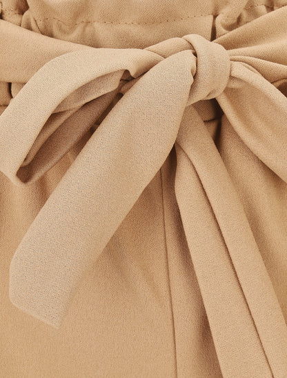 Short uni élastiqué à revers - Camel - 3