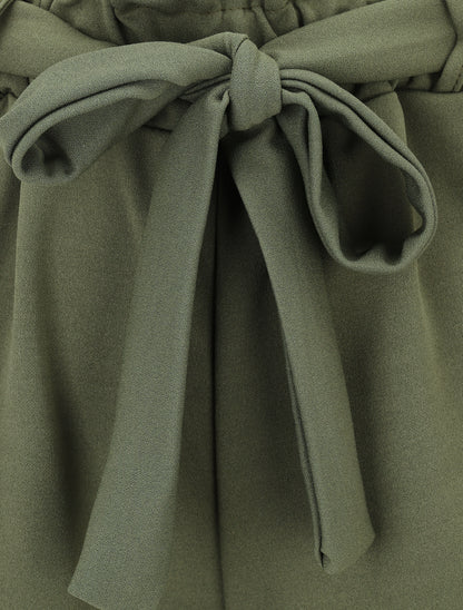 Short uni élastiqué à revers - Kaki - 3
