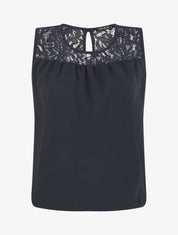 Top sans manches col en dentelle - Marine - 1