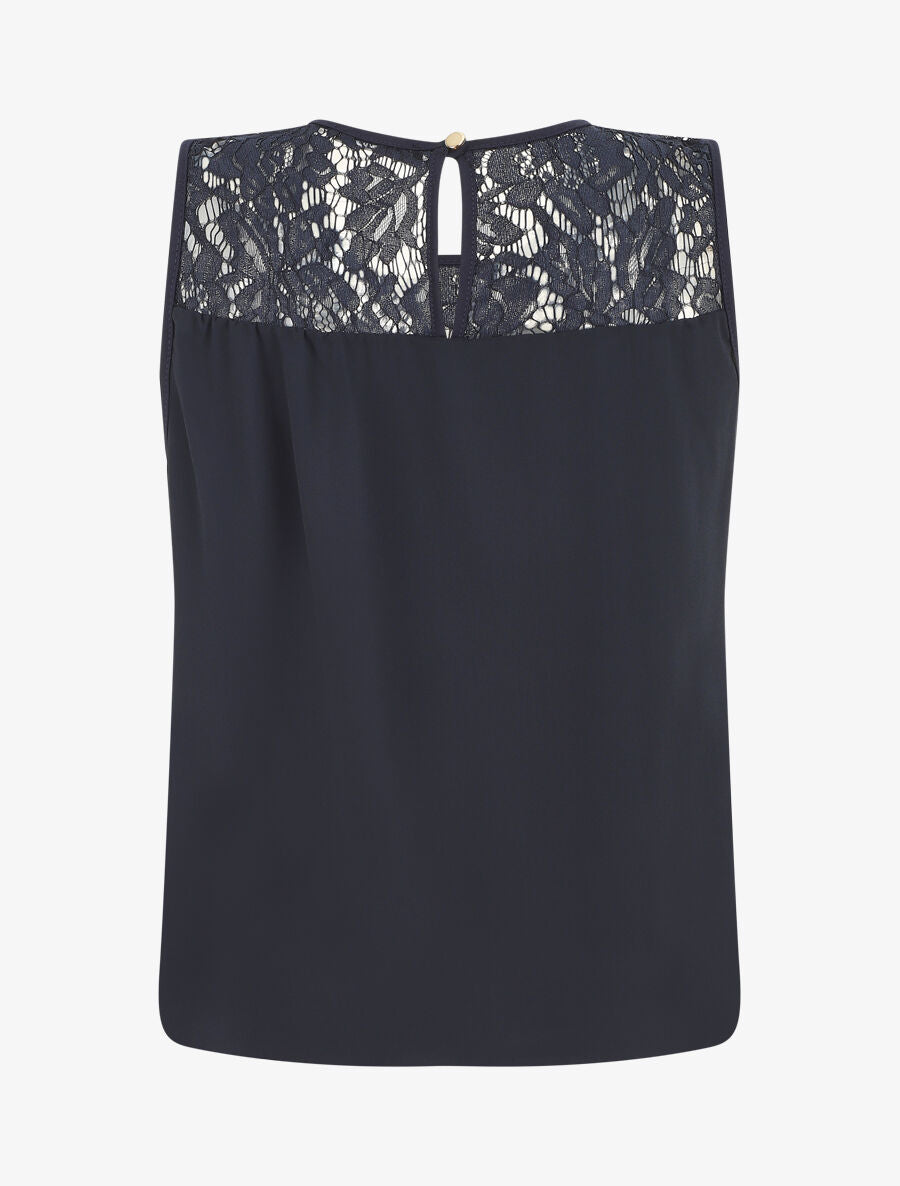 Top sans manches col en dentelle - Marine - 2