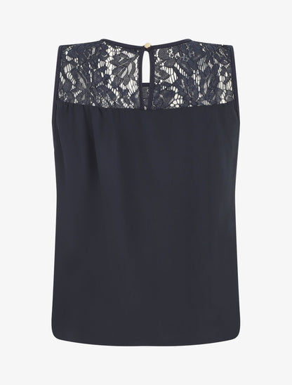 Top sans manches col en dentelle - Marine - 2