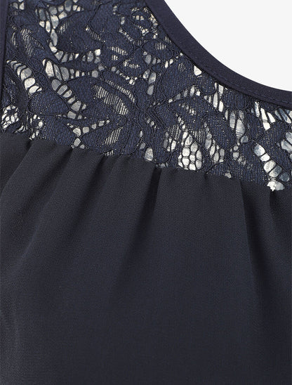 Top sans manches col en dentelle - Marine - 3
