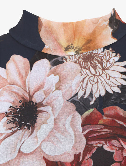 Robe imprimé floral manches longues col montant - Marine - 3