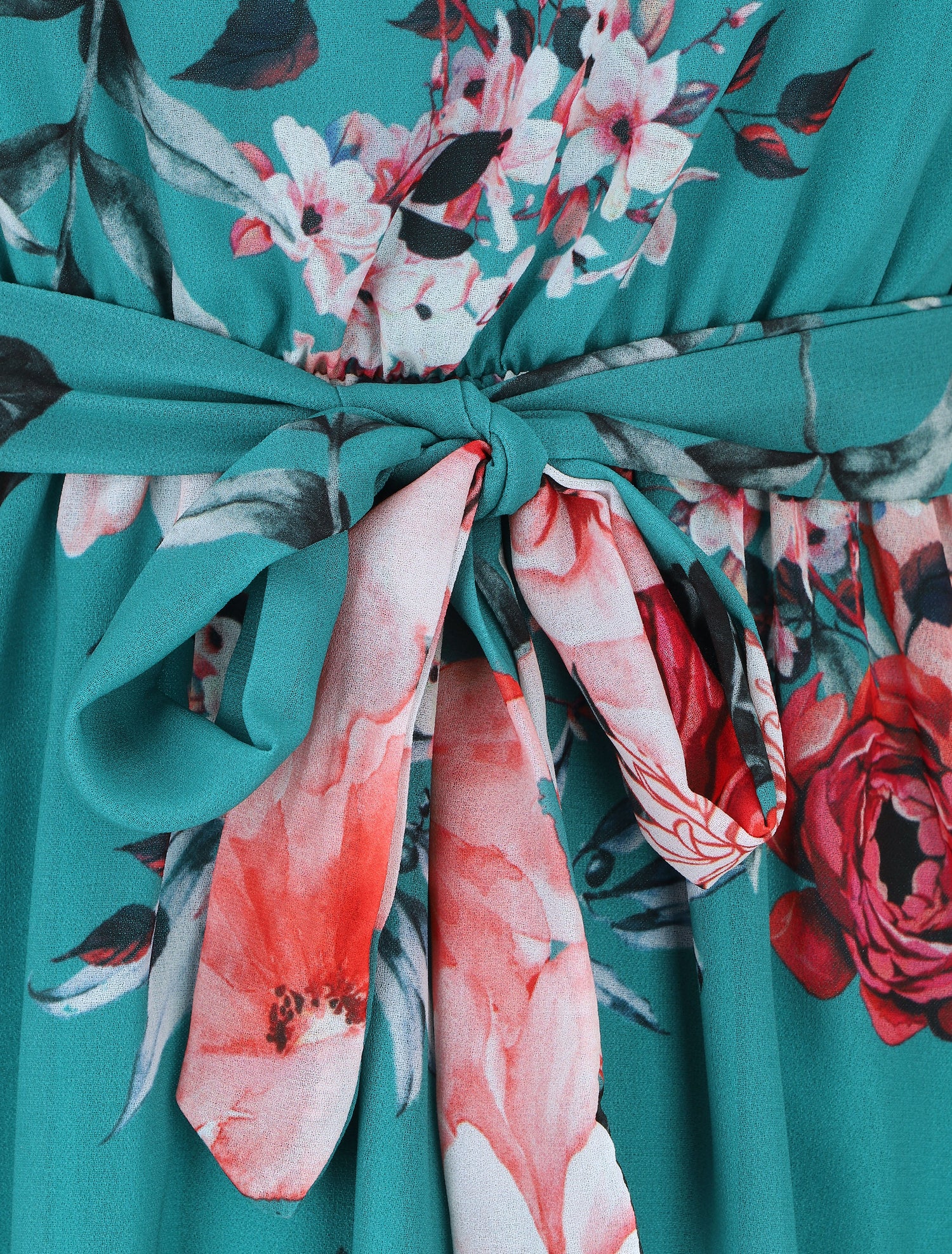 Robe imprimé floral manches longues col montant - Bleu canard - 3