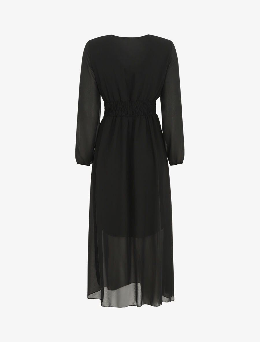 Robe longue élastiquée à col cache-coeur - Noir - 2