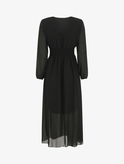 Robe longue élastiquée à col cache-coeur - Noir - 2