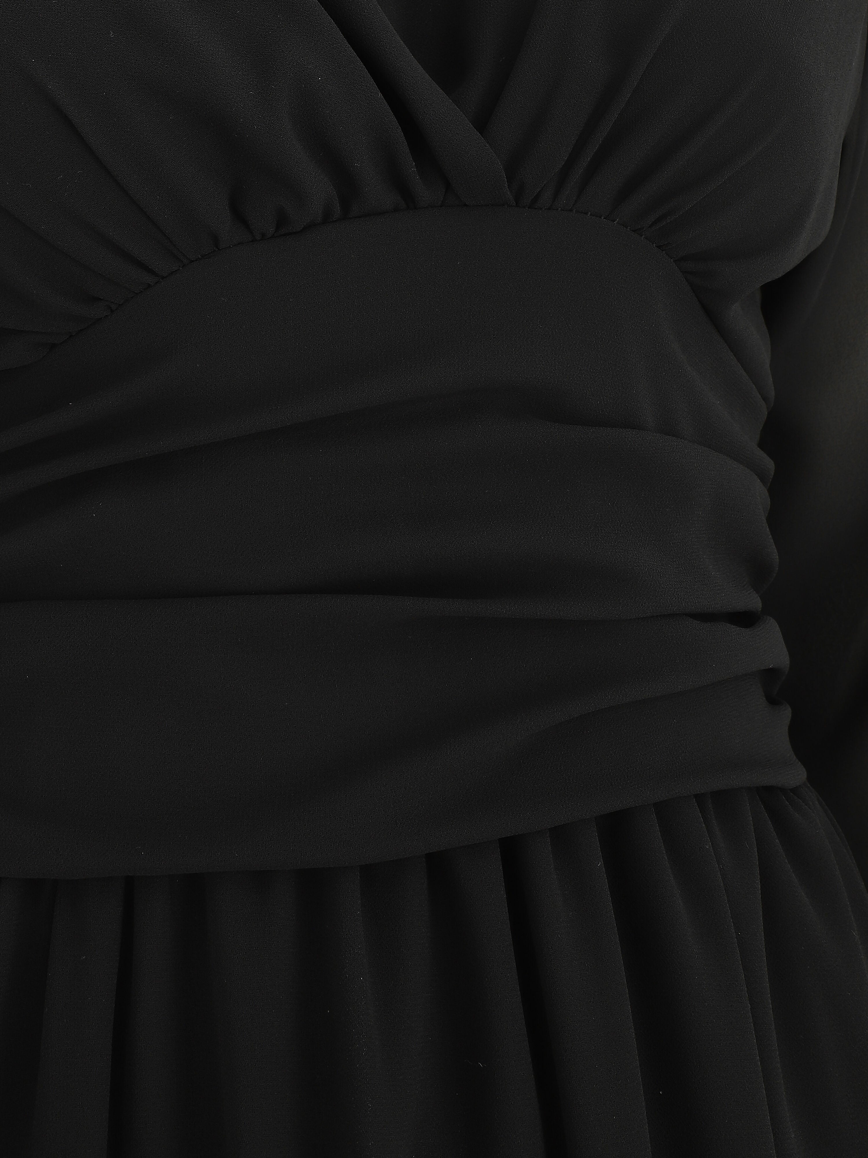 Robe longue élastiquée à col cache-coeur - Noir - 3