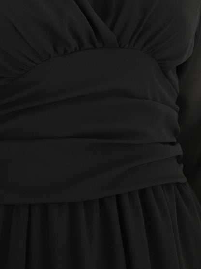 Robe longue élastiquée à col cache-coeur - Noir - 3