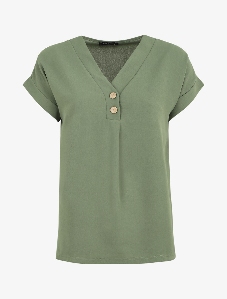 Top fluide uni manches courtes - Kaki - 1