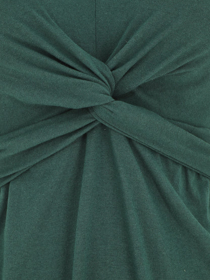 Robe longue unie à col V - Vert sapin - 3