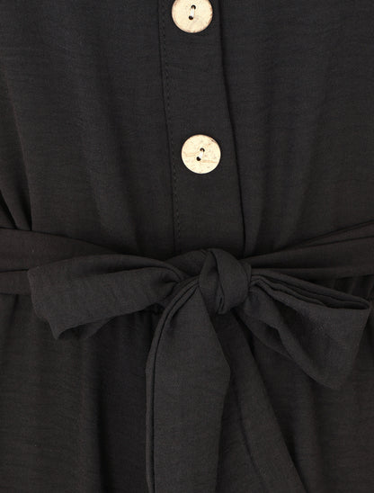 Combinaison unie fluide à taille élastiquée - Noir - 3