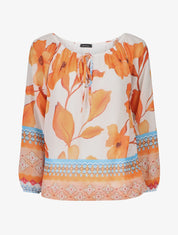 Blouse manches longues imprimé grandes fleurs - Blanc/orange - 1