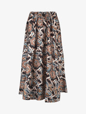 Jupe longue élastiquée à imprimé foulard - Noir - 1