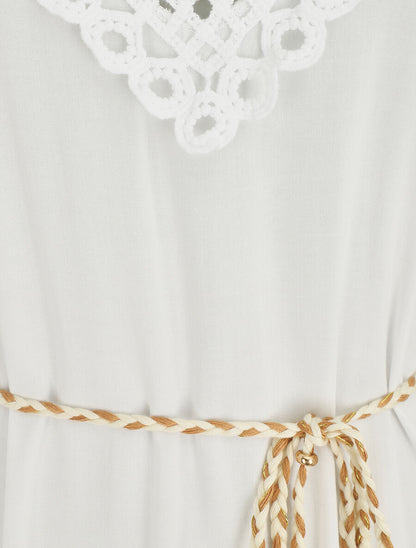 Robe longue bohème sans manches col en crochet - Blanc - 3