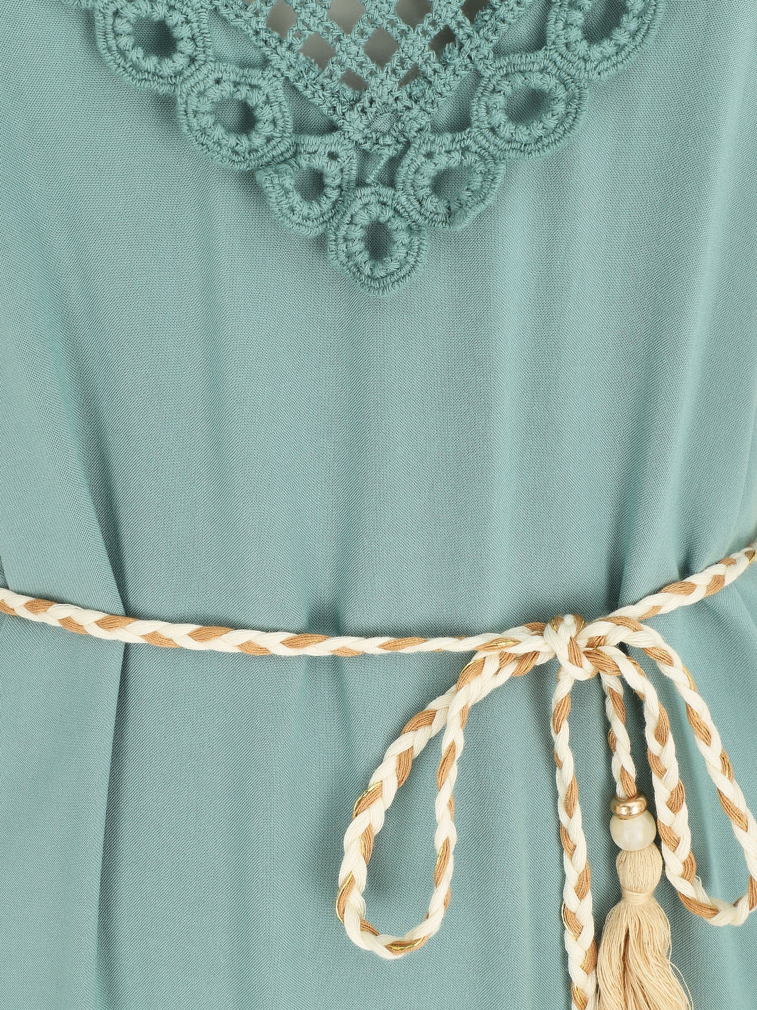 Robe longue bohème sans manches col en crochet - Vert d&