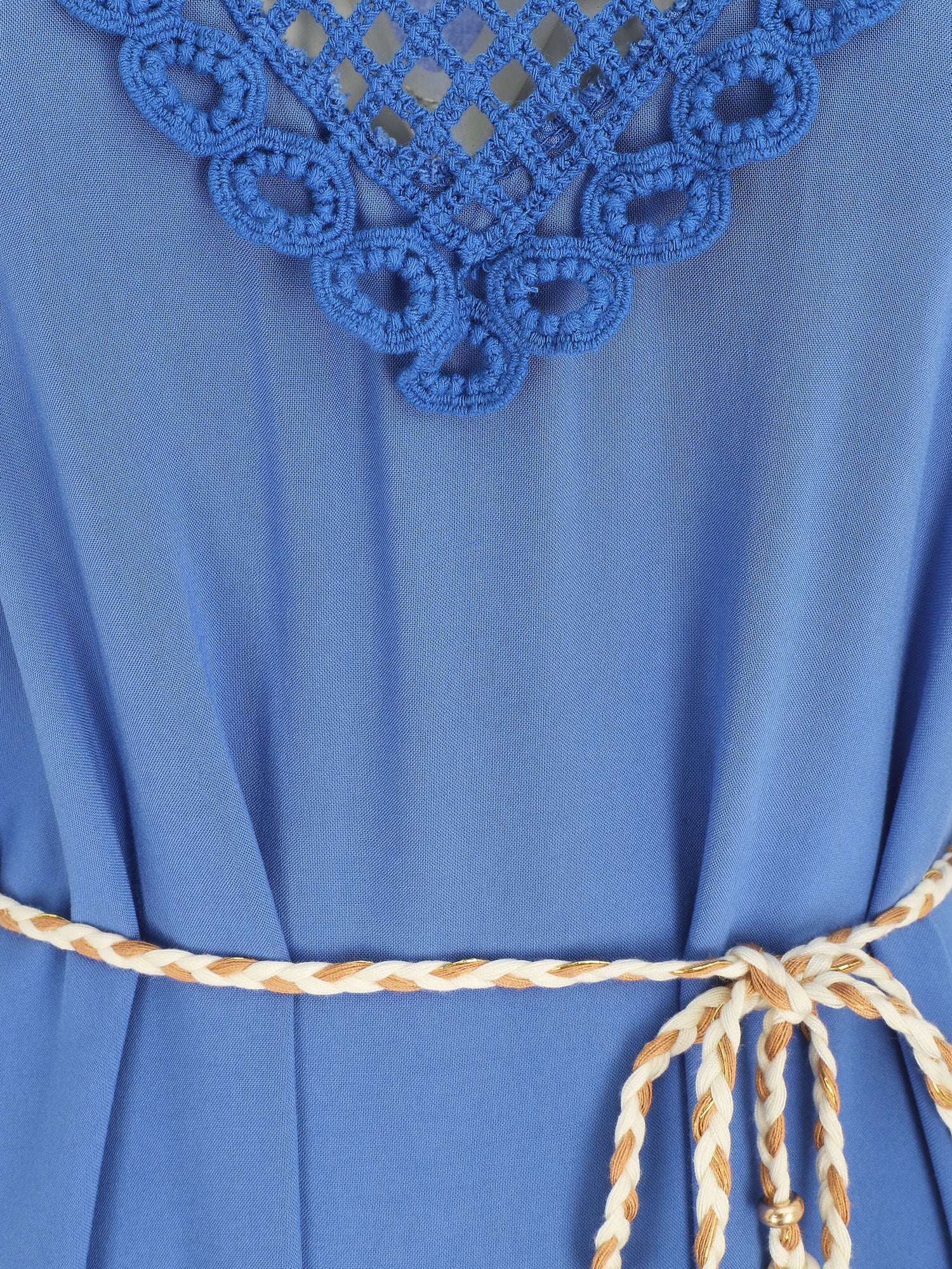 Robe longue bohème sans manches col en crochet - Bleu roi - 3