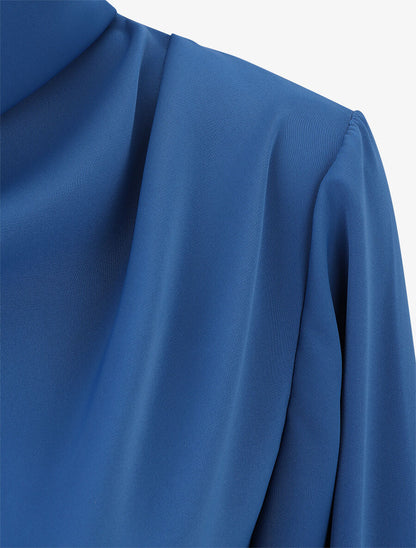 Blouse unie à col bénitier montant - Bleu roi - 3