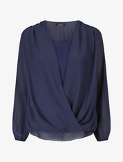 Blouse oversize à col cache coeur - Marine - 1