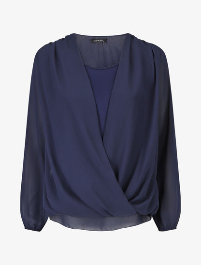 Blouse oversize à col cache coeur - Marine - 1