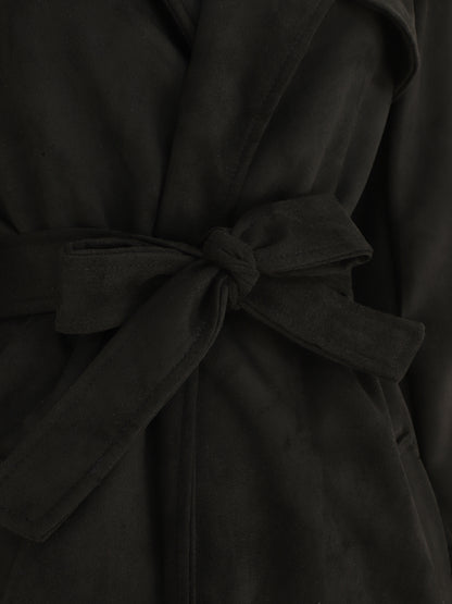 Trench long uni en suédine - Noir - 3