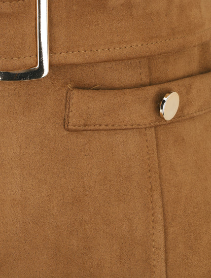 Robe courte ceinturée en suédine - Camel - 3