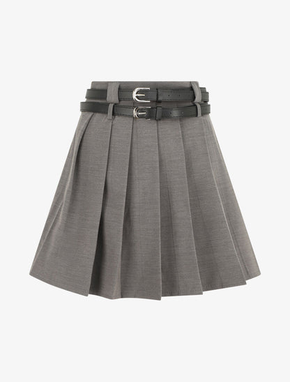 Jupe unie plissée et double passants - Gris - 1