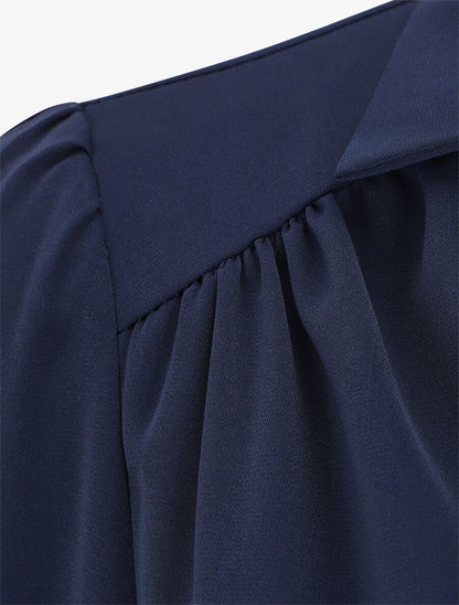 Blouse unie à manches longues - Marine - 3