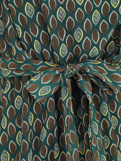 Robe élastiquée à manches volantées - Vert sapin - 3