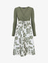 Robe mi-longue bi-matière imprimé grandes fleurs - Vert - 4