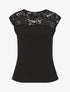 Top uni coupe droite épaules en dentelle - Noir - 1