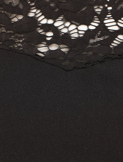 Top uni coupe droite épaules en dentelle - Noir - 3