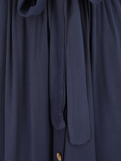 Robe mi-longue boutonnée à manches courtes - Marine - 3