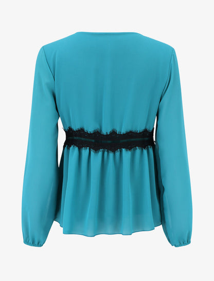 Blouse en voile et dentelle - Turquoise - 2