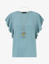 Top uni à manches volantées - Turquoise - 1