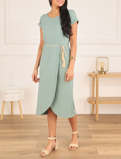 Robe longue style portefeuille - Vert d&