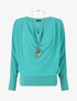 Blouse en voile à bords froncés - Turquoise - 1