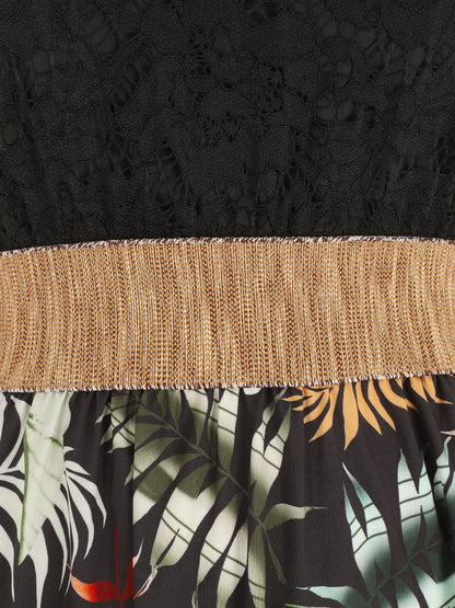 Robe longue à bustier en dentelle - Noir - 3