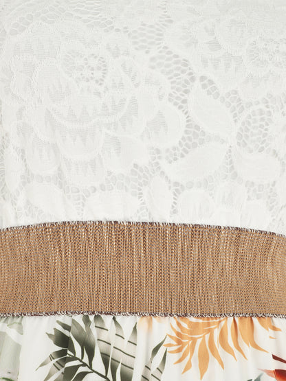 Robe longue à bustier en dentelle - Blanc - 3