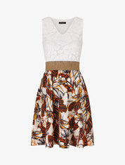 Robe imprimé fleuri à bustier en dentelle - Beige - 1