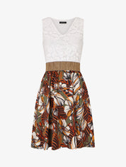 Robe imprimé fleuri à bustier en dentelle - Kaki - 4