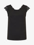 Top avec mancherons uni dos en dentelle - Noir - 1