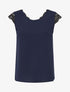 Top avec mancherons uni dos en dentelle - Marine - 6