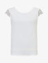 Top avec mancherons uni dos en dentelle - Blanc - 1