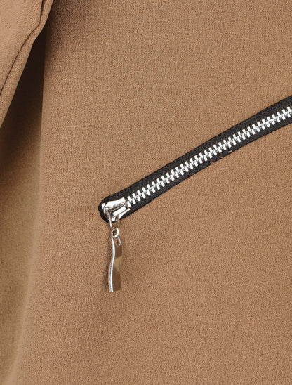 Veste fluide unie col cascade - Camel - 3